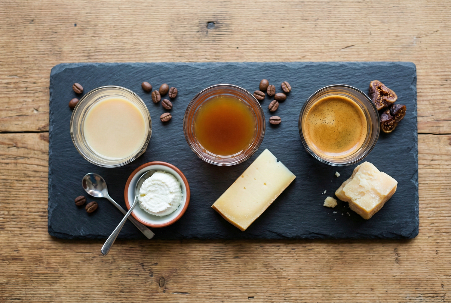 "Peynir tabağı ve taze demlenmiş kahve ile gurme tadım masası"